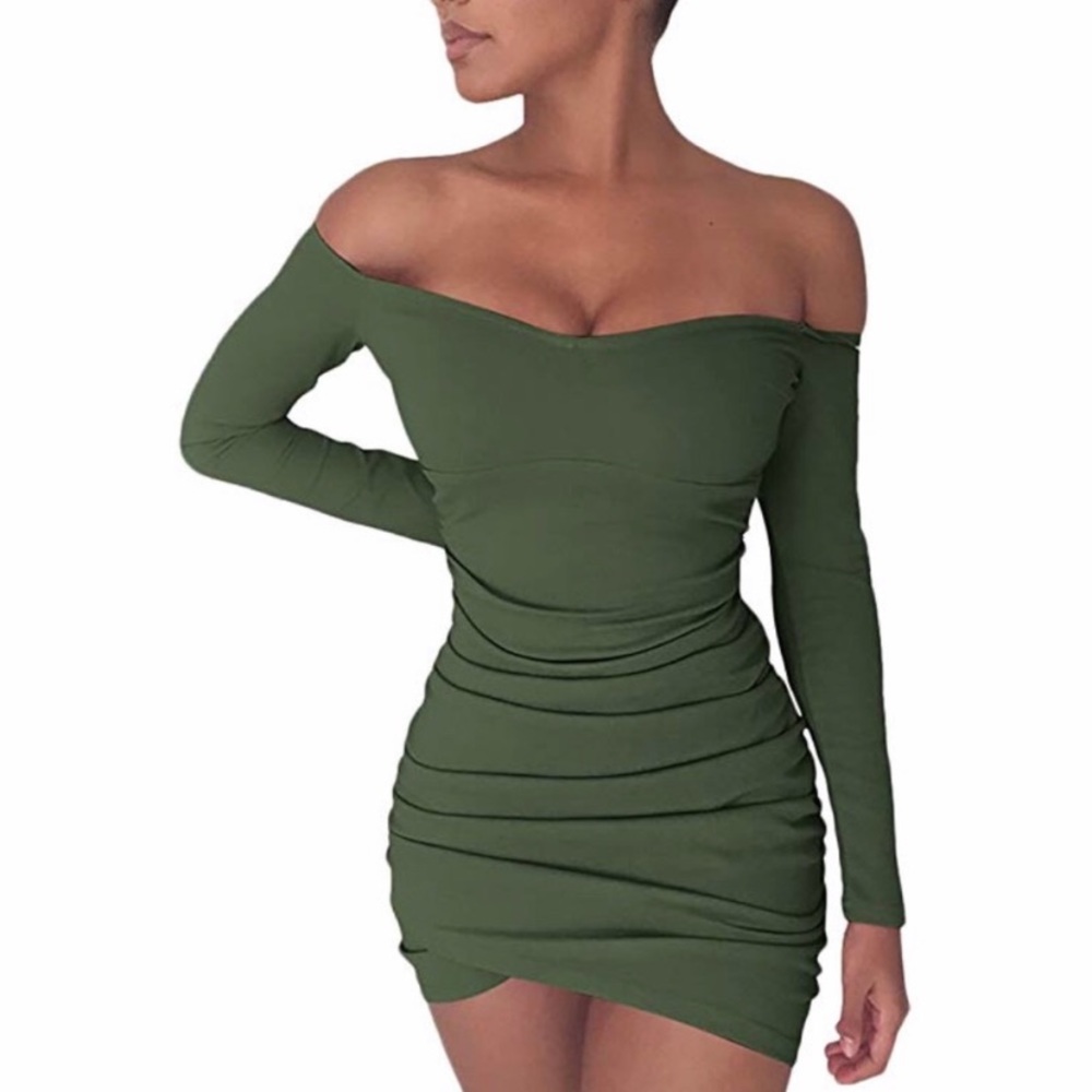 Off Shoulder bodycon Asymmetrical Mini dress L, XL